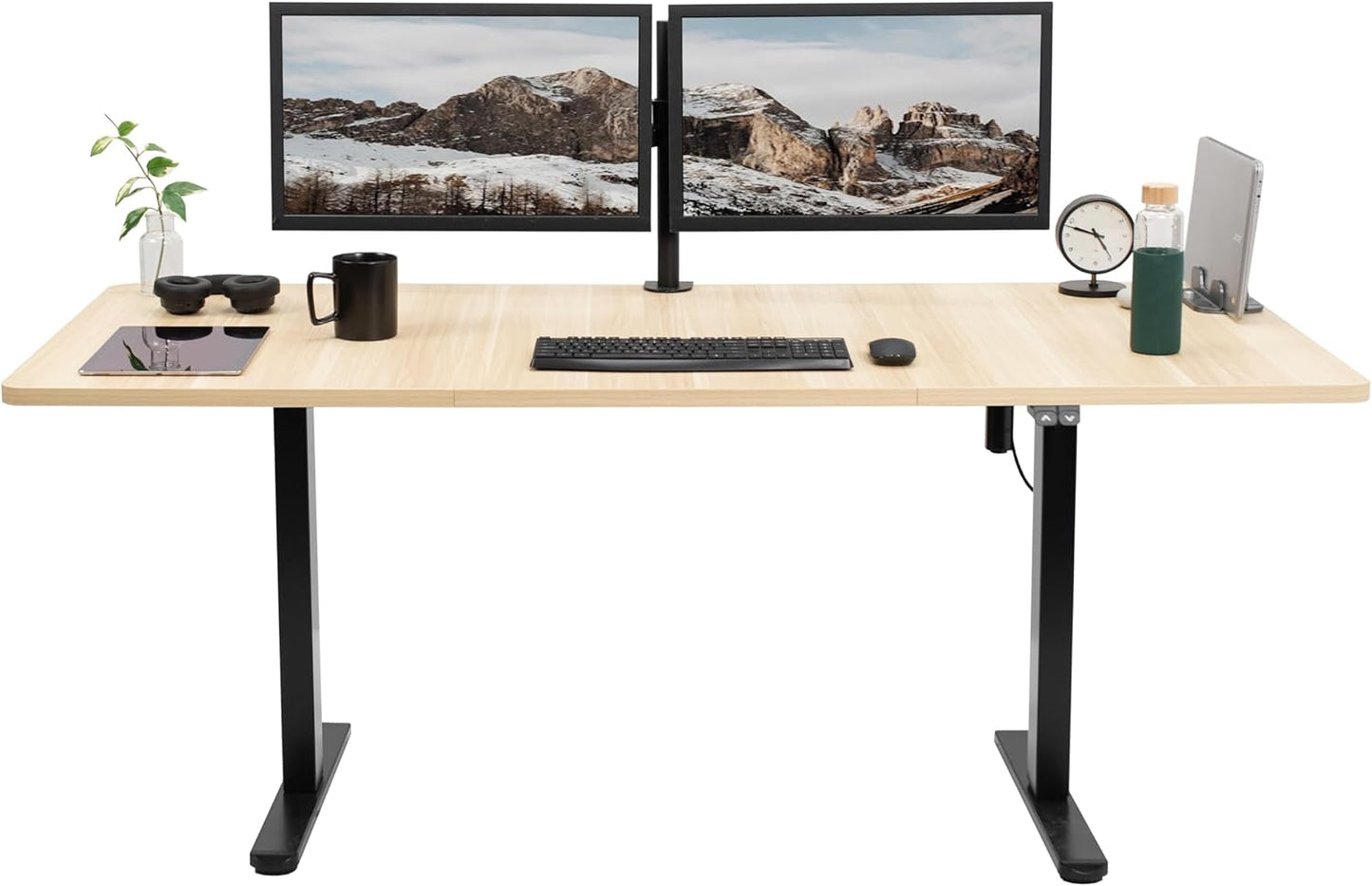 VIVO Electric Stand Up Desk with Light Wood Top and Black Frame