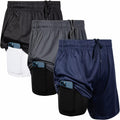 3 Pack Mens 2-in-1 Athletic Running Shorts for Men - 7in Inseam