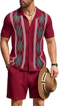 COOFANDY Men's 2 Piece Vintage Short Sleeve Button Down Knit Polo Set