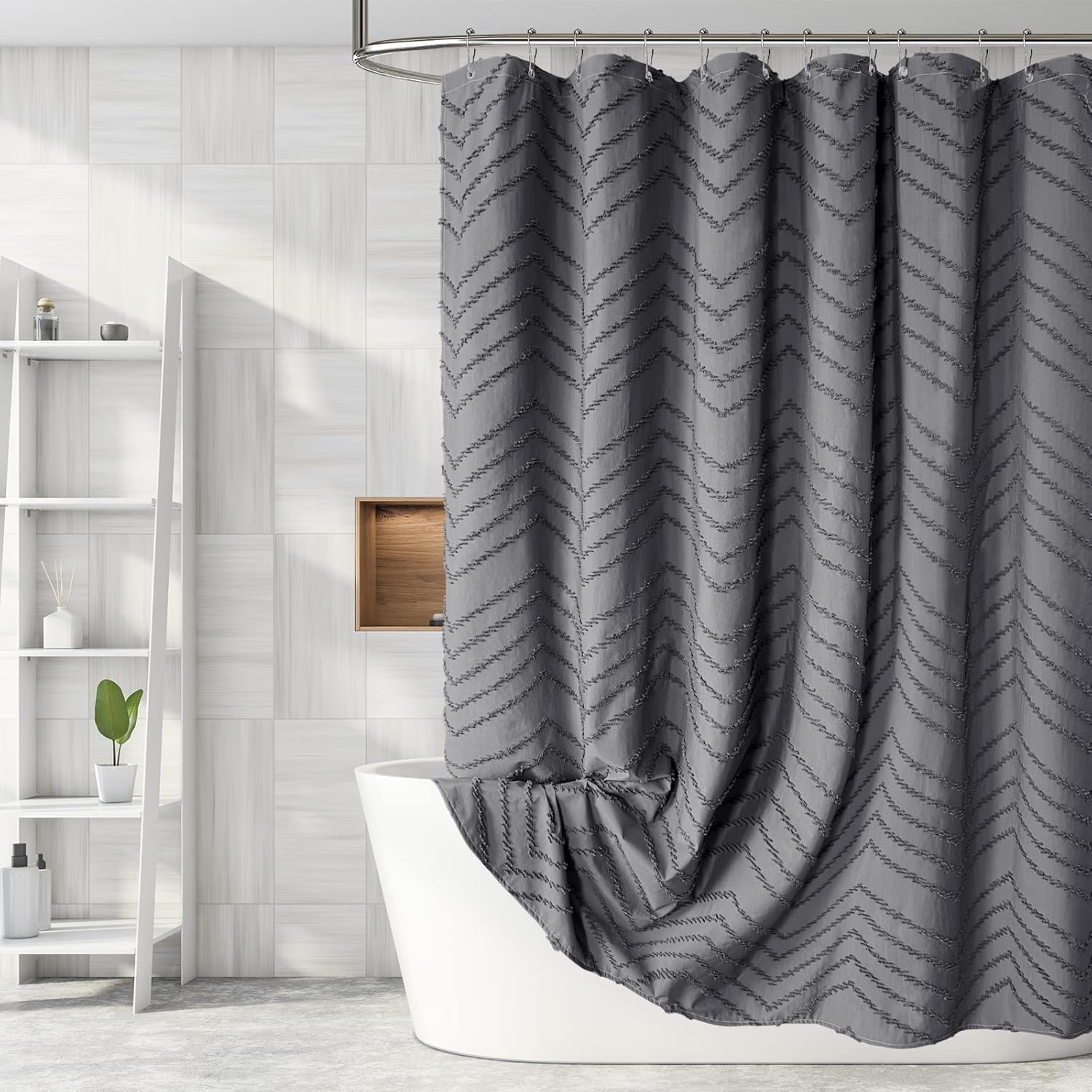 Boho Gray Shower Curtain with Tufted Chevron Stripes for Bath