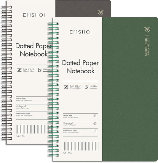 EMSHOI 2 Pack B5 Dot Grid Notebooks - Thick 100gsm Paper, Durable Hardcover - Ideal for Writing & Drawing!
