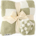 Checkered Baby Blanket & Matching Socks Set - Sage Green Cozy Wrap