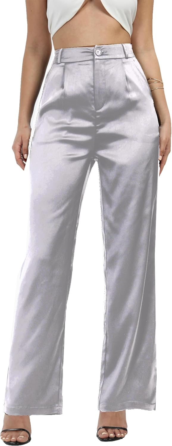 Women's Wide Leg Satin Casual Dress Nightout Pants for Events
