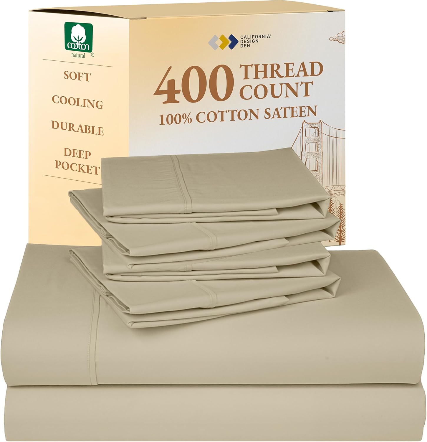California Design Den King Size Sheets Set - Soft Cotton Sateen