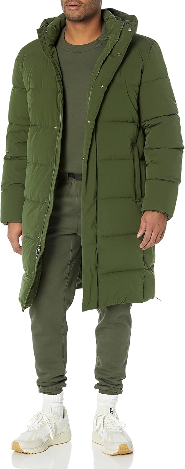 Mens Hooded Long Puffer Coat for Cold Weather Comfort