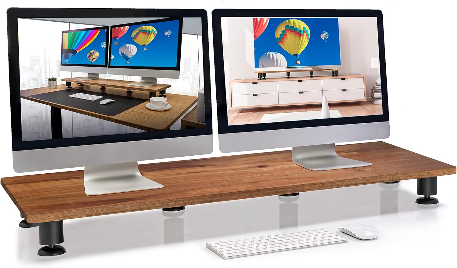Nordik Large Dual Monitor Riser - Premium Handmade Acacia Stand