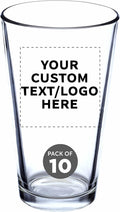 Custom Beer Pint Glasses 16 oz Set of 10 - Thick, Stackable Glassware