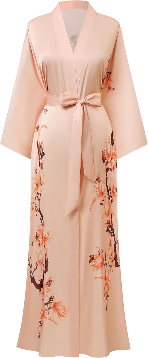 BABEYOND Kimono Robe Cover Up Long Floral Satin Sleepwear