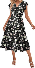 Womens Summer Casual Midi Dress with Pockets - Flowy Tiered Ruffle