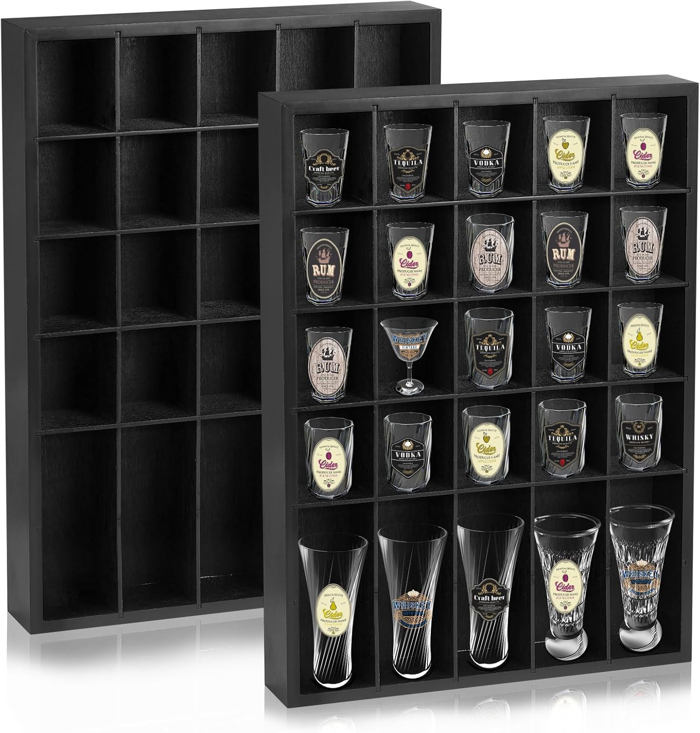 Shot Glass Display Case for Wall - Rustic Wood Holder for 30