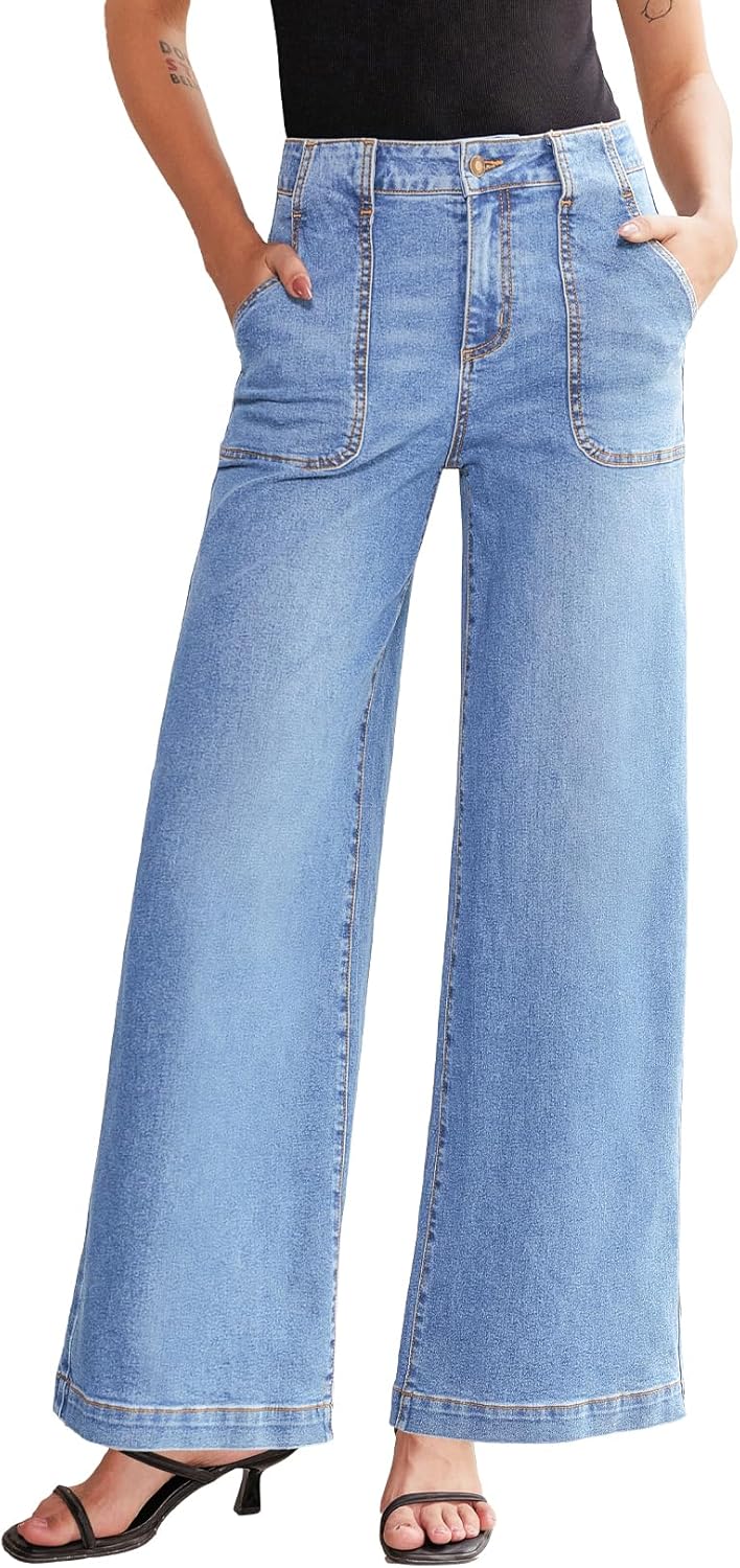 Wide Leg High Waisted Stretchy Jeans for Women - Stylish Fit