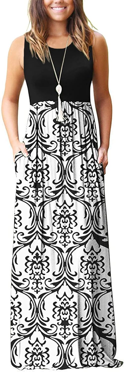 AUSELILY Women's Summer Sleeveless Maxi Dress with Pockets