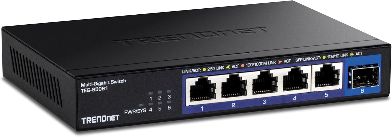 TRENDnet 6-Port Unmanaged 2.5G Switch with 10G SFP+ Port