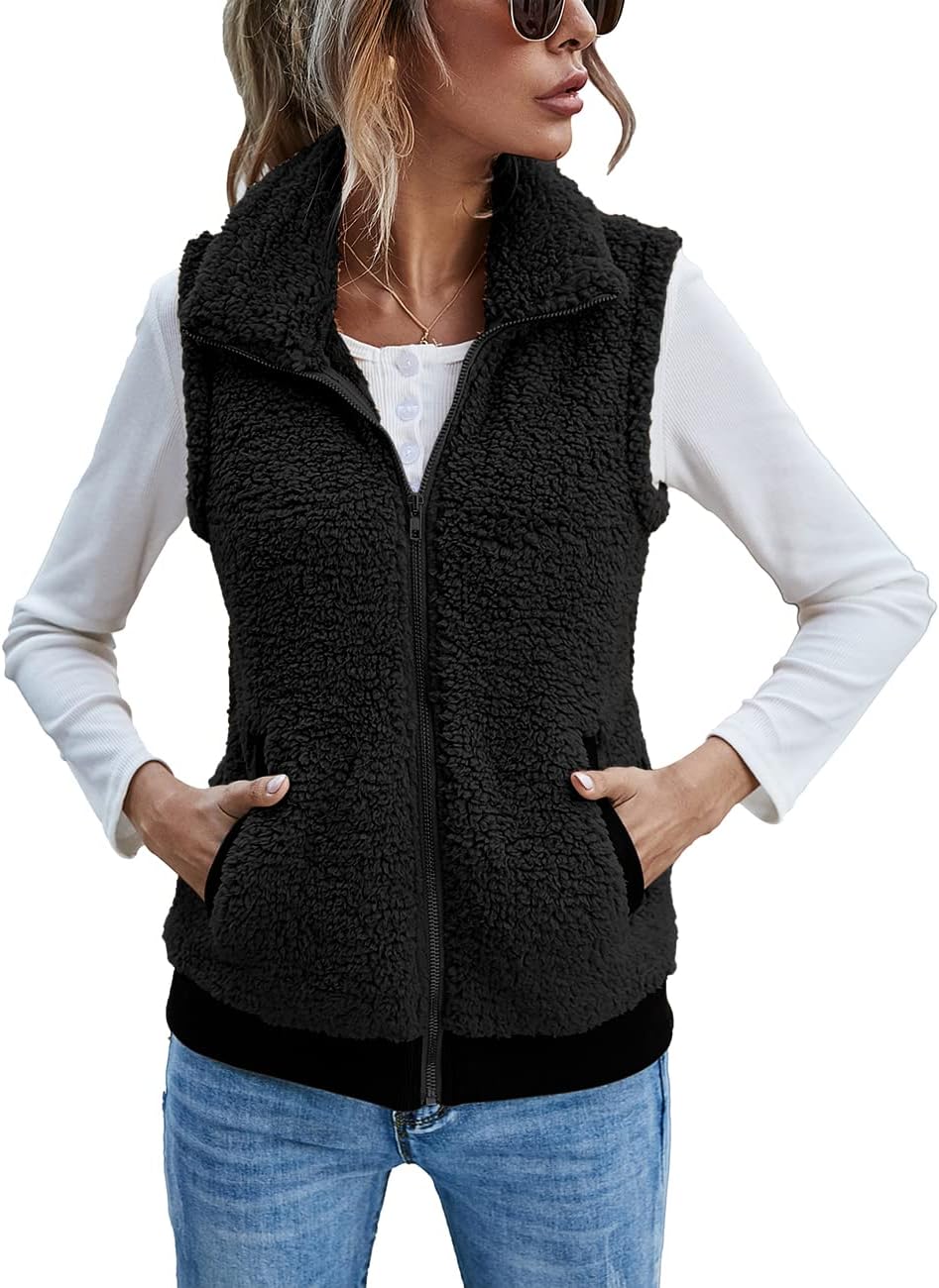 LOMON Womens Fuzzy Fleece Vest for Casual Warmth and Style