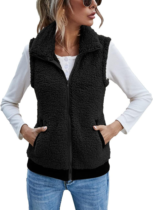 LOMON Womens Fuzzy Fleece Vest for Casual Warmth and Style