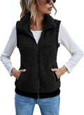 Womens Fuzzy Fleece Vest - Sleeveless Sherpa Zip Up with Pockets