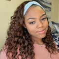 Chocolate Brown Headband Wig Human Hair 16in Deep Wave - Glueless Wear
