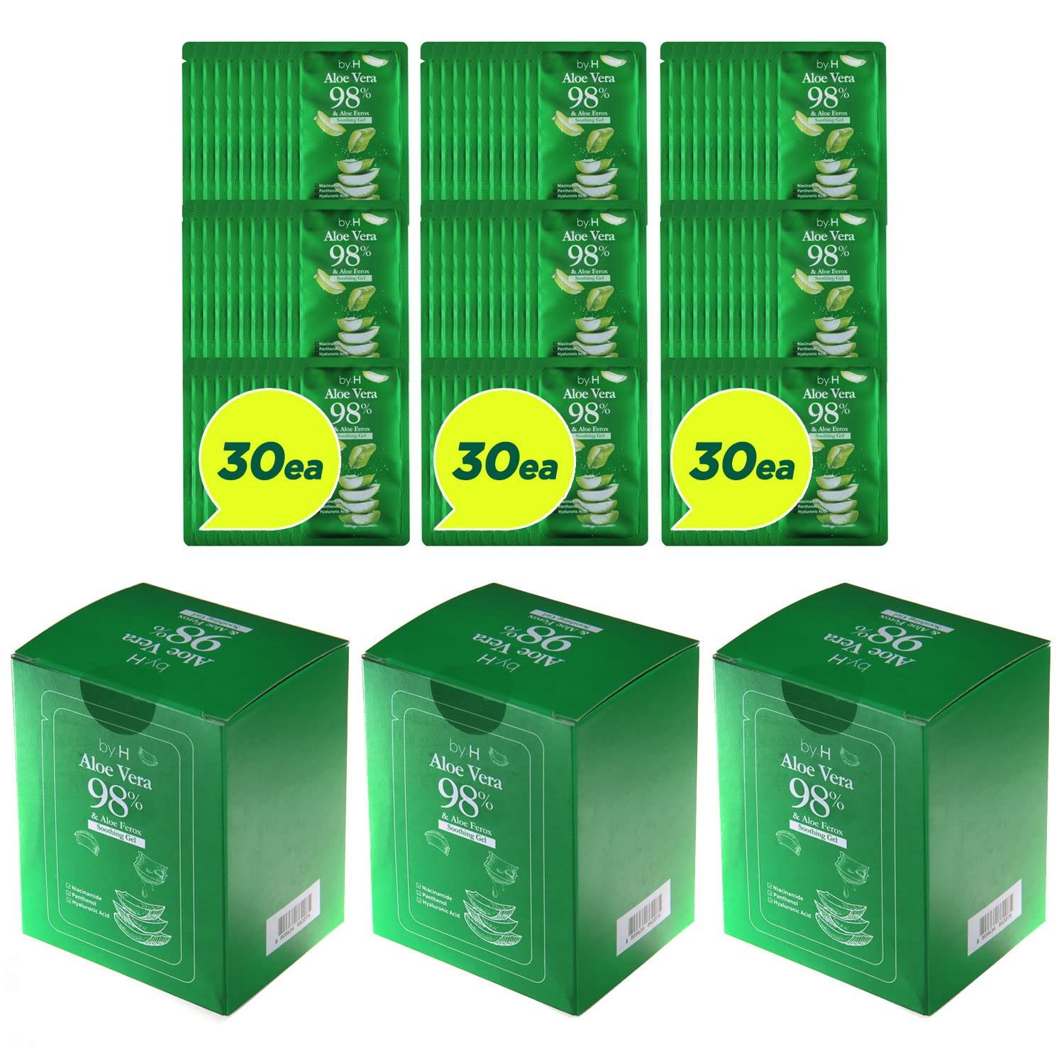 by.H Organic Aloe Vera Gel for Skin and Hair - 90 PCS Pouch