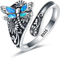 Sterling Silver Abalone Dragonfly Spoon Ring for Women - Size 7
