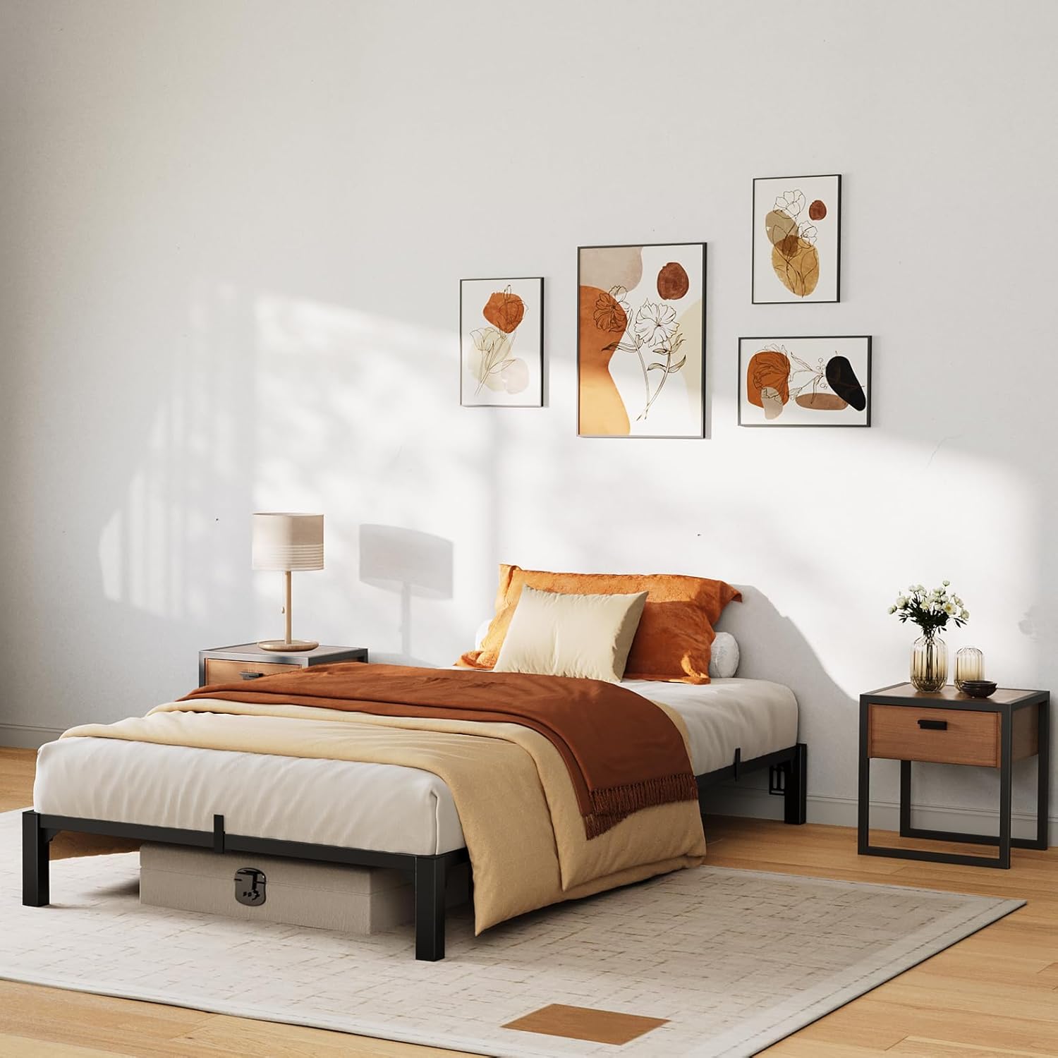 Heavy Duty Metal Twin Bed Frame with Durable Iron Slat Support