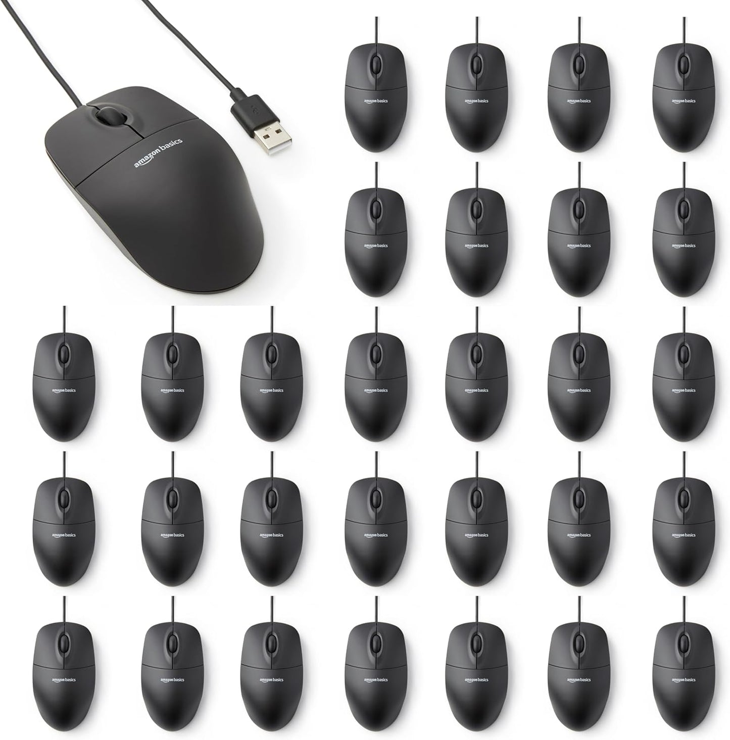 Effortlessly Navigate with  Basics Wired Mouse - 30 Pack