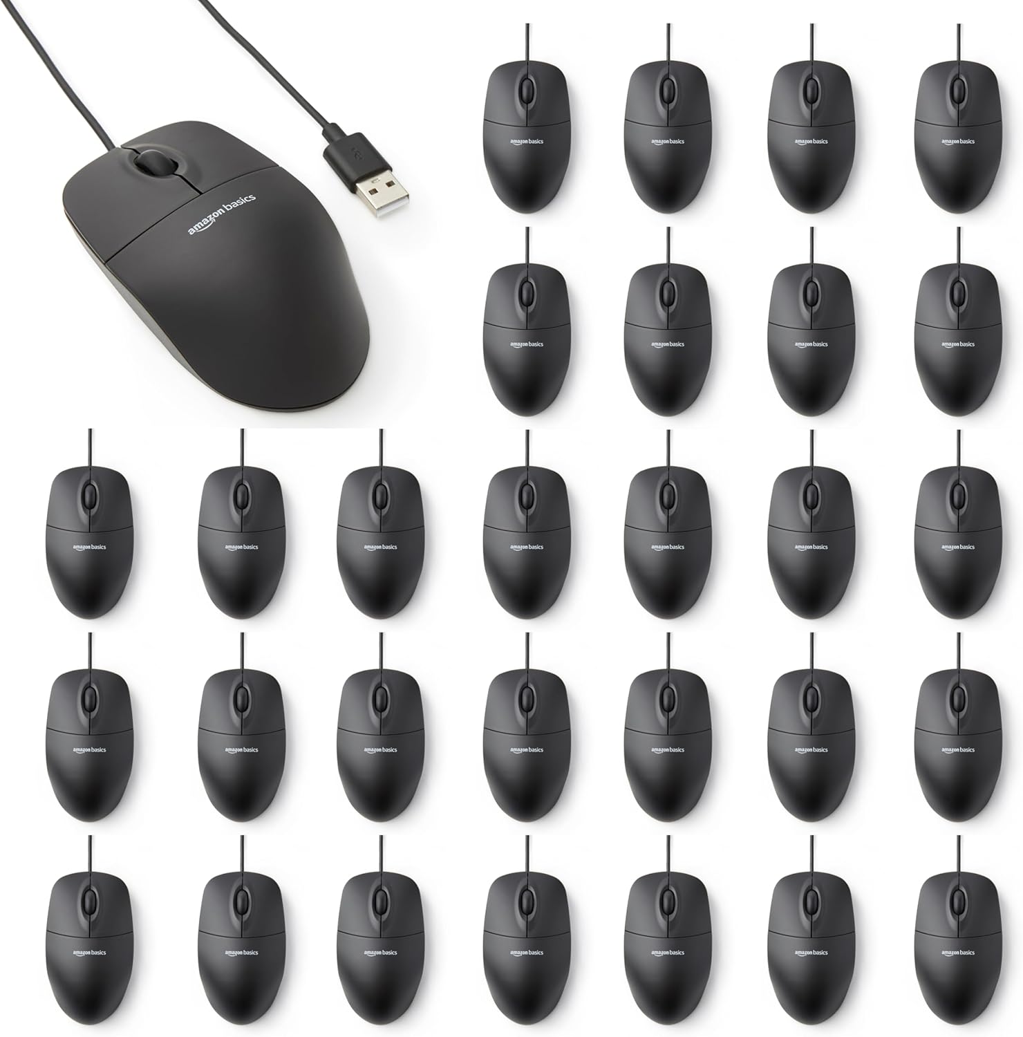 Effortlessly Navigate with  Basics Wired Mouse - 30 Pack