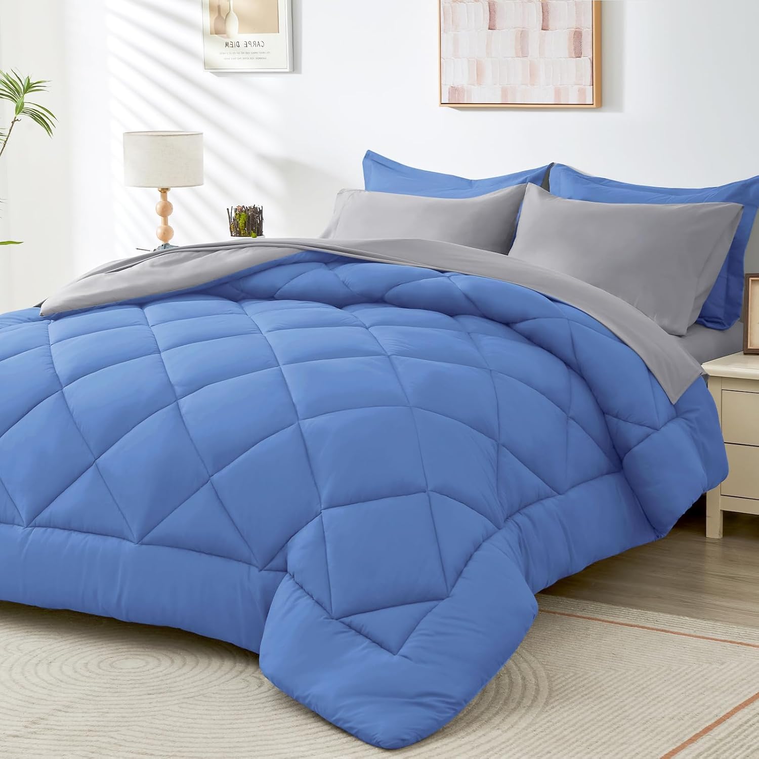 HEVUMYI Royal Blue King Comforter Set - 7-Piece Bedding Set