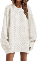 Womens Oversized Sweaters Chunky Cable Knit Crewneck - Cozy Tunic