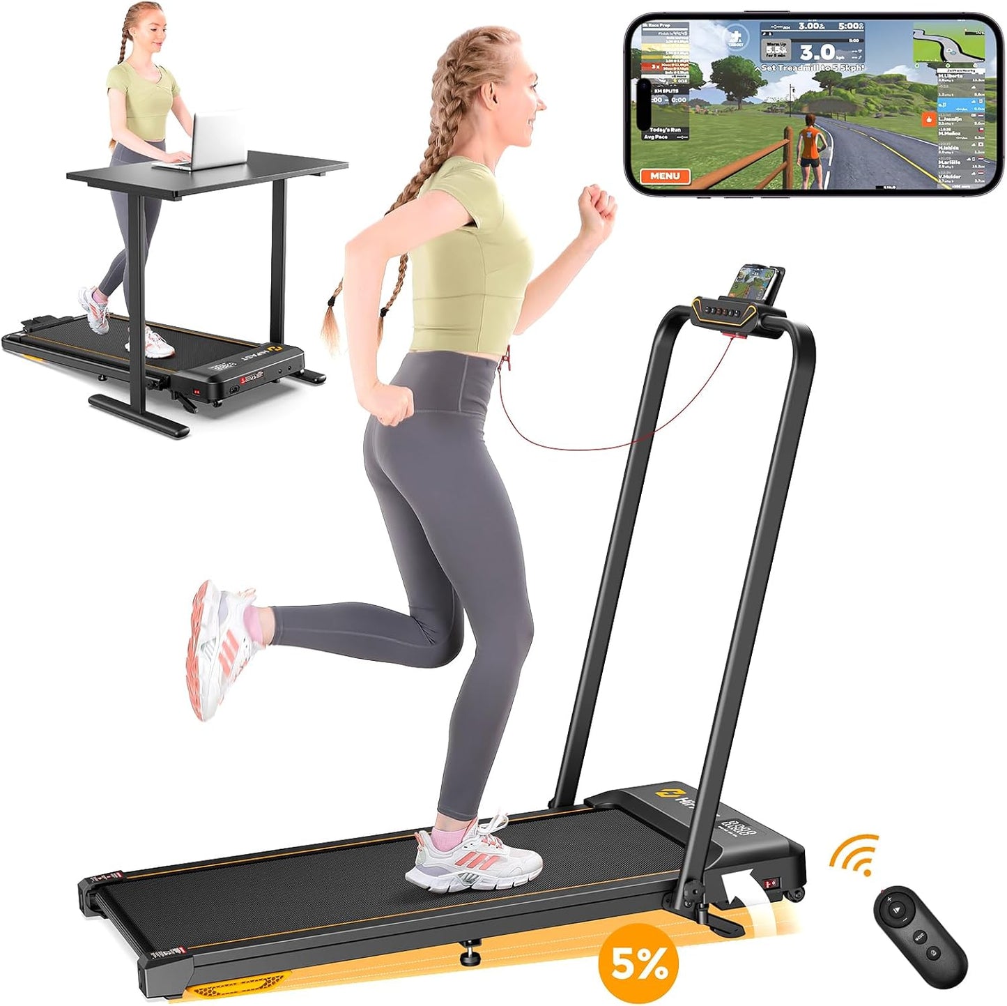 HiFast Under Desk Walking Pad, Foldable with Incline & Remote