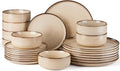 E-far 24-Piece Plates and Bowls Set - Stoneware Dinnerware for 8