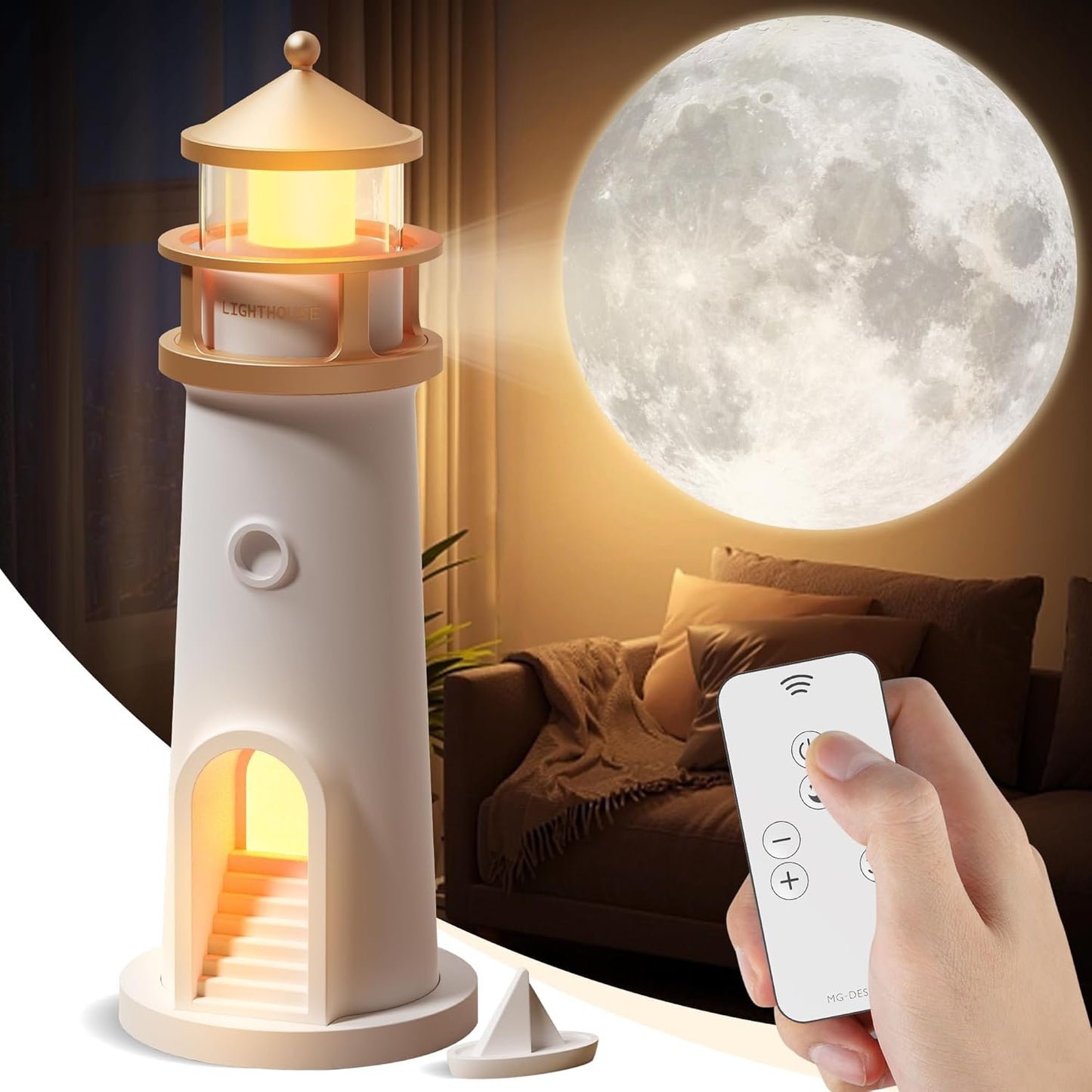 BomKra Moon Lighthouse Lamp: Remote Controlled Starry Night Light