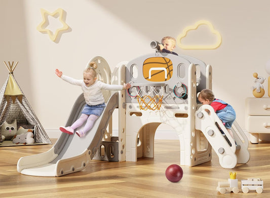 9 in 1 Toddler Slide with Ring Toss and Basketball Hoop for Fun