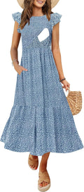 Women's Nursing Dress Flutter Short Sleeve Smocked Tiered Midi - Easy