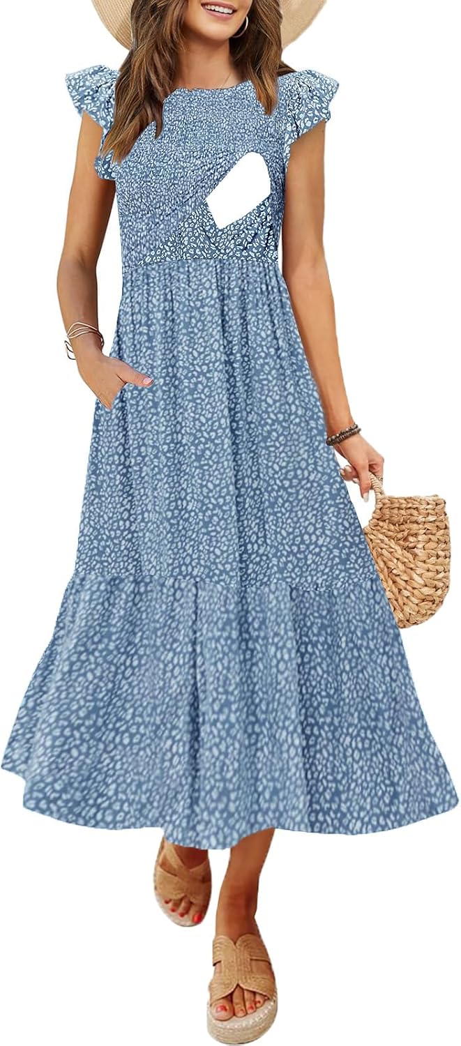 Women's Nursing Dress Flutter Short Sleeve with Pockets