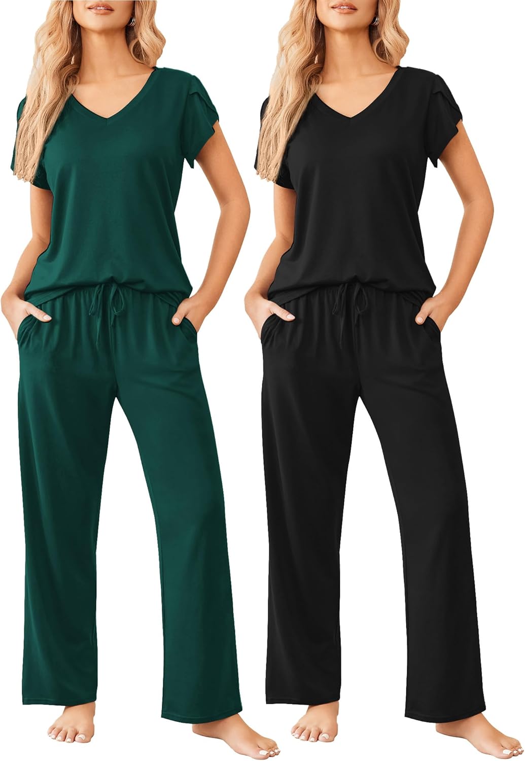Ekouaer 2 Pack Womens Pajamas Short Sleeve Sleepwear Set