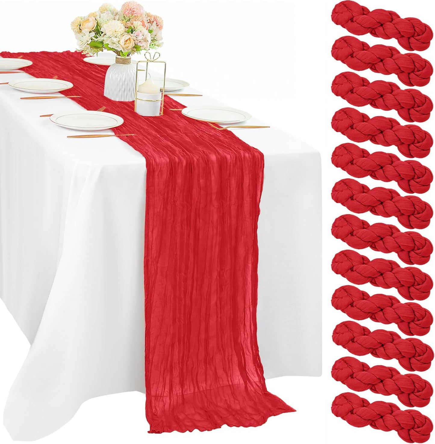Red Cheesecloth Table Runner Set of 12 for Rustic Decor
