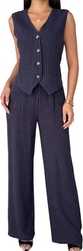 Women's 2 Piece Linen Vest and Wide Leg Pants Set (Style ZKCP)