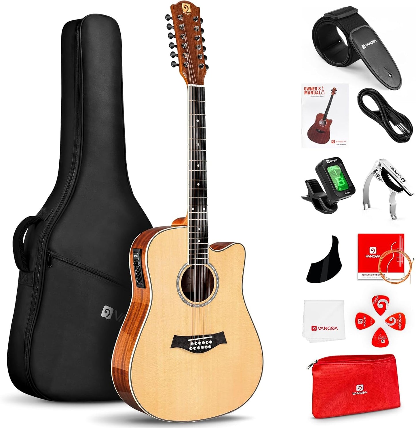 Vangoa 12 String Acoustic Electric Guitar with Spruce Top