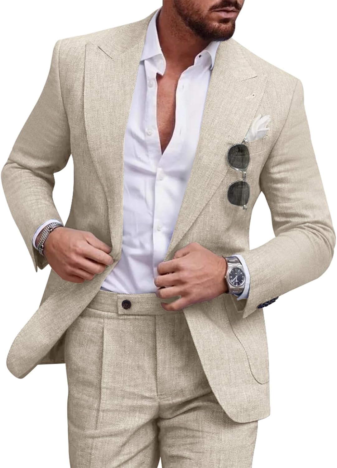 Linen Men Suit Set Casual Tuxedo for Prom Wedding Party