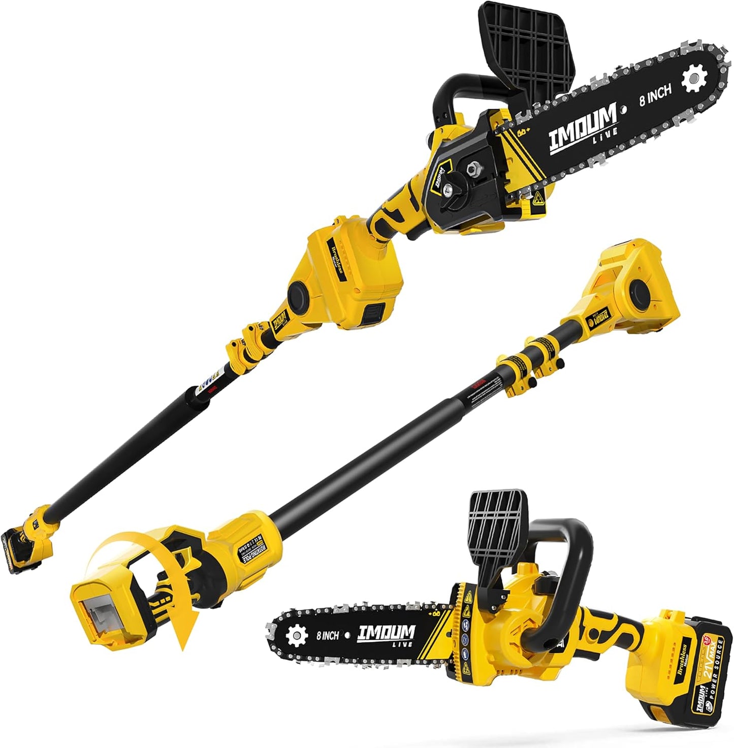 IMOUMLIVE 2-IN-1 Cordless Pole Saw & Chainsaw for Tree Trimming
