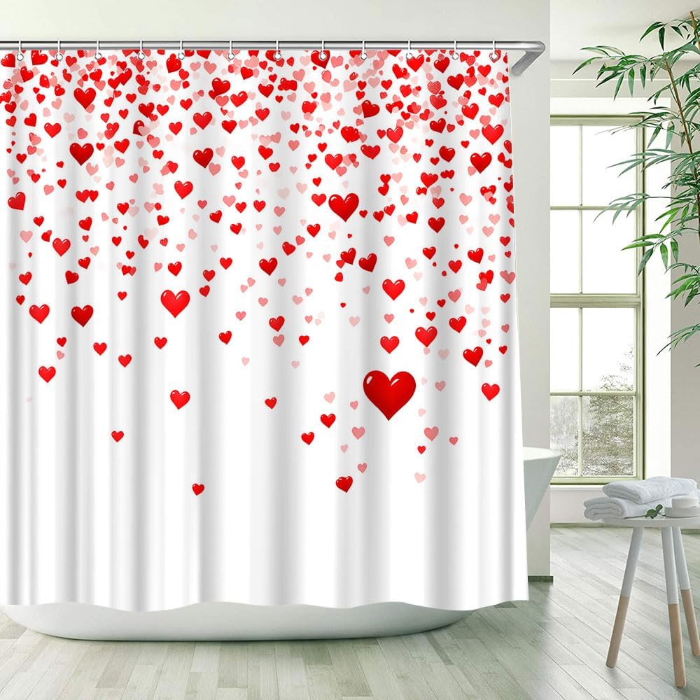 Romantic Red Hearts Shower Curtain