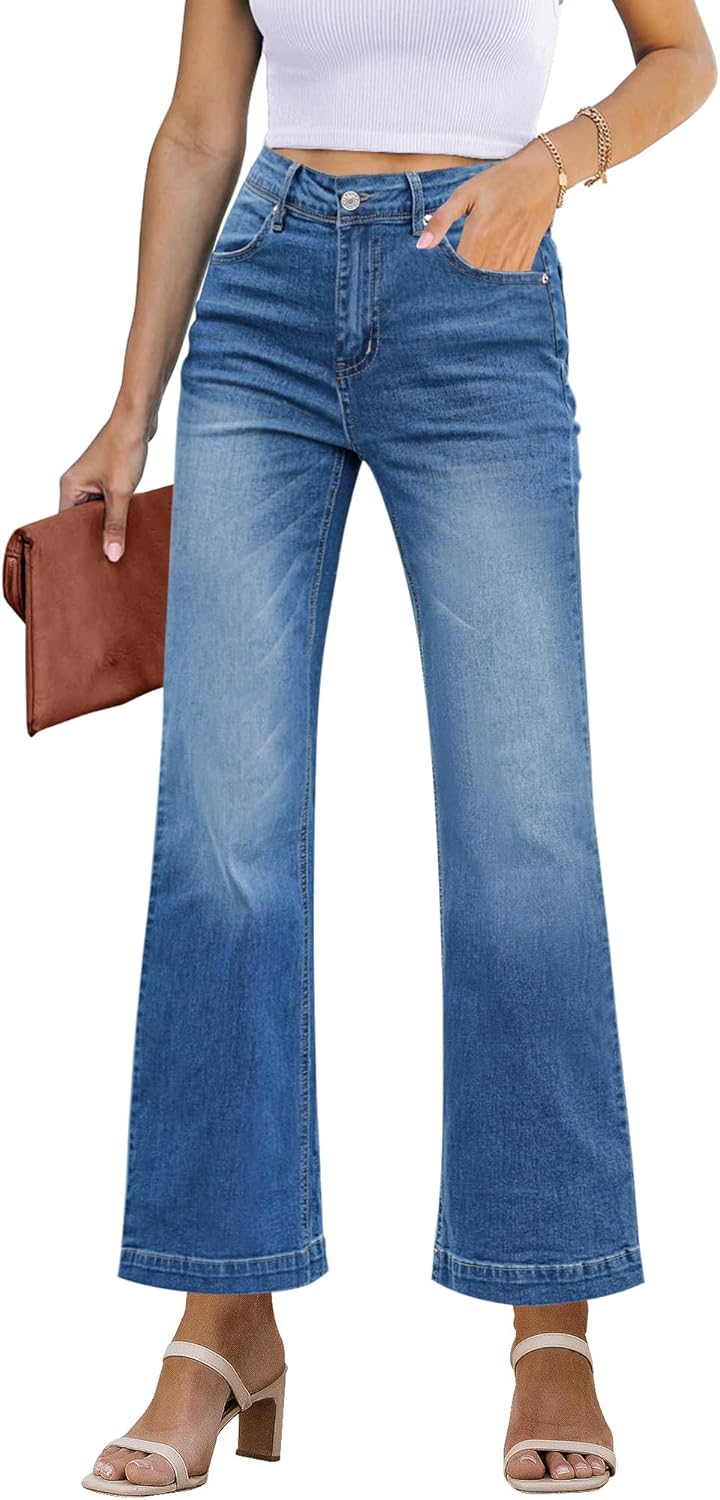 GRAPENT Womens Flare Jeans High Waisted Wide Leg Baggy Jean