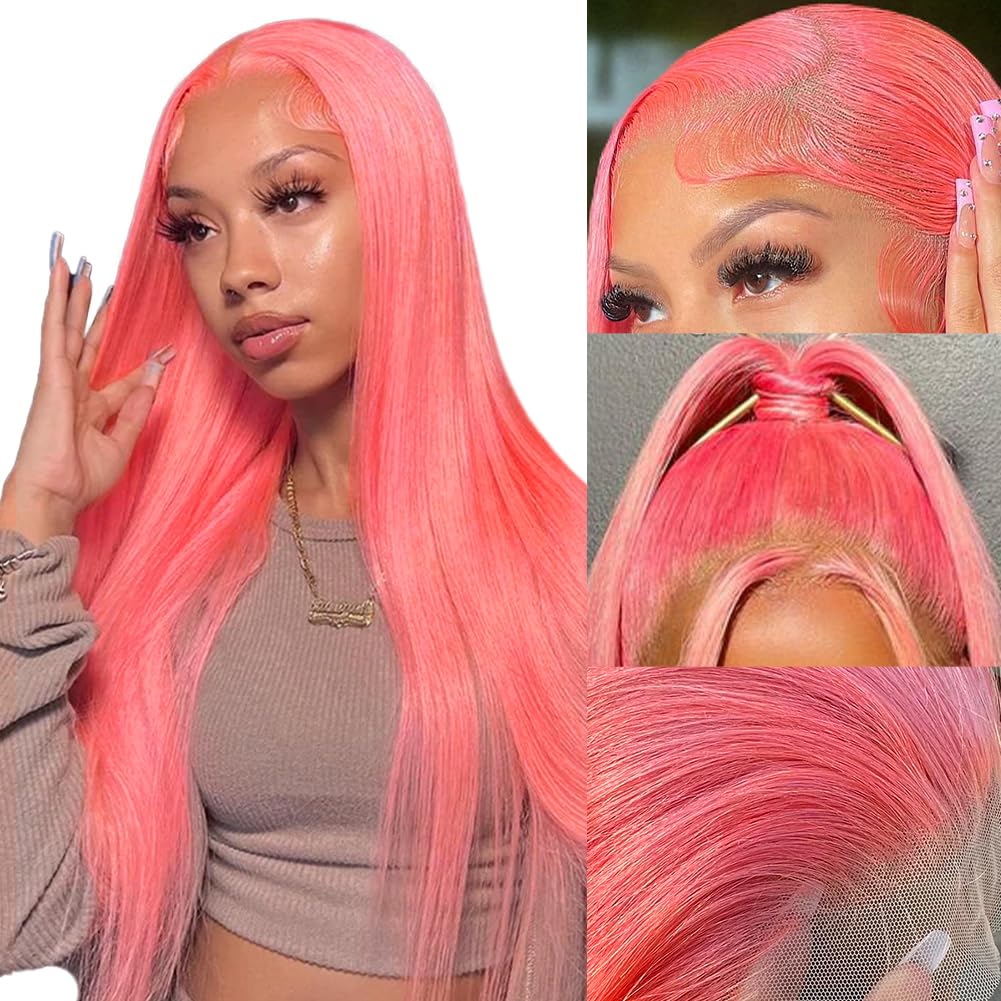 Pink Lace Front Wig Human Hair 22 Inch Cotton Candy Style