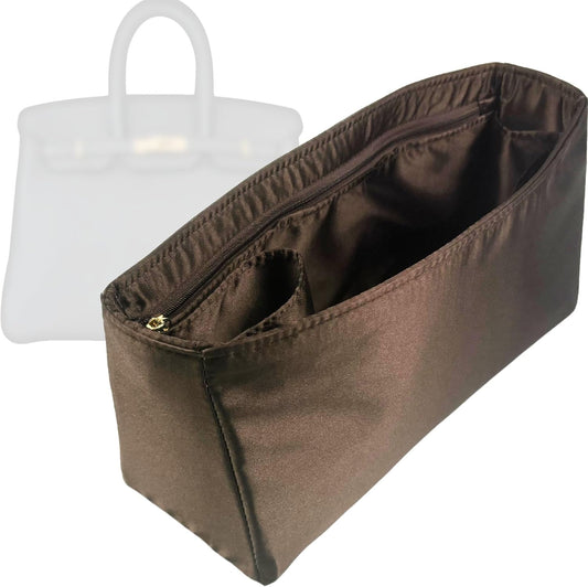 Satin Organizer for Birkin Bags with Zipper Pocket - Espresso