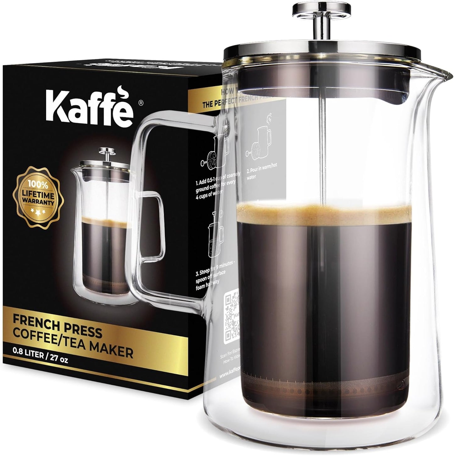 Travel-Friendly Kaffe French Press - Insulated Glass - Homemade Coffee