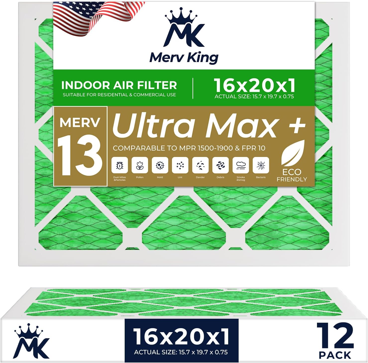 MervKing 16x20x1 Air Filter - MERV 13 for Clean Indoor Air