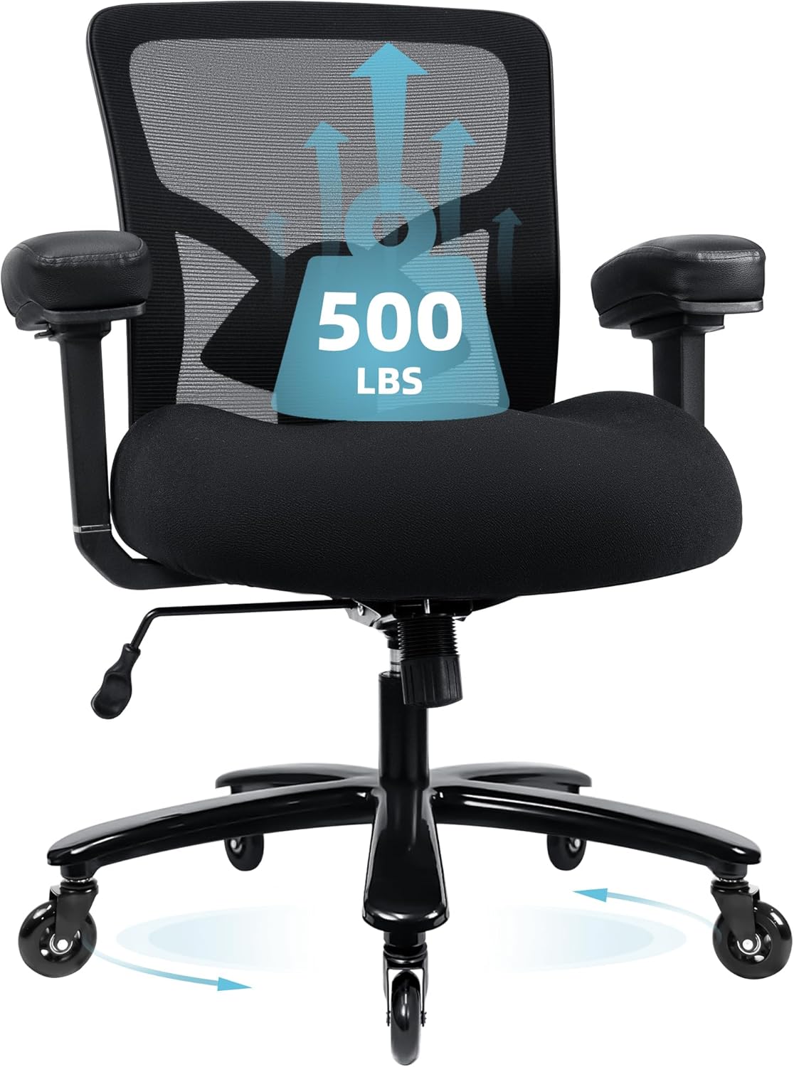 Ergonomic Big & Tall Office Chair - 500lbs Capacity, Adjustable Support, Metal Base