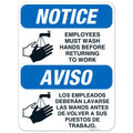 Employees Hand Washing Sign 18x24 in - Bilingual, Rust Free