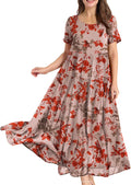 Women Casual Loose Bohemian Floral Maxi Dress - Breezy Summer Swing