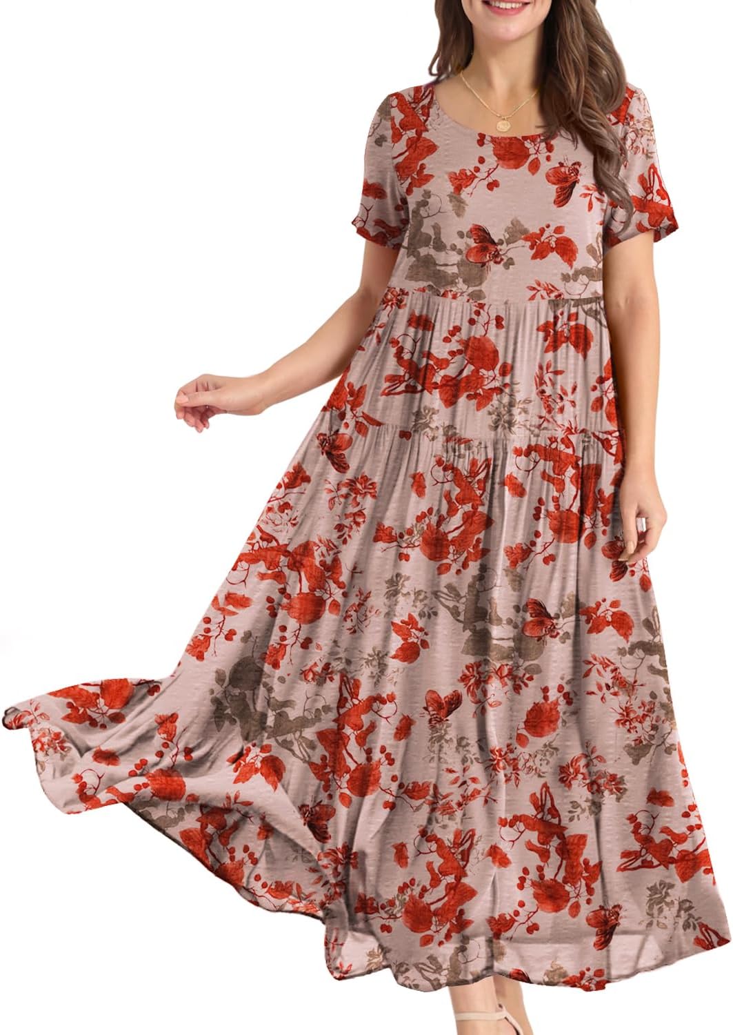 YESNO Women Casual Loose Bohemian Floral Dress with Pockets
